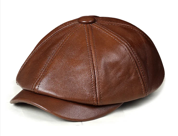 Genuine Leather Hat Cap belt Cowhide beret Warm winter cotton men padding hunting hat ear flap