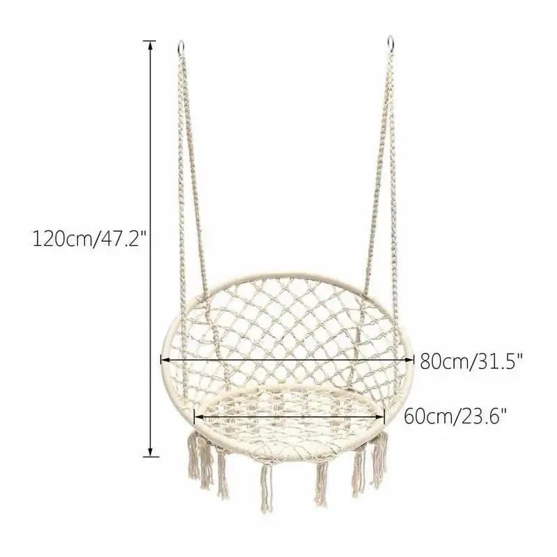 Nordic Style Round Hammock Swing Chair Safety Hanging Hammock Rope Hanging Garden Seat Beige Knitting Rope Swing Balcony Chair