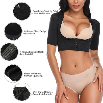 Shapewear Tops Wear Your Own Bra Short Sleeve Slim Crop Top Shaper Body Arm Shape Under bust Black Beige