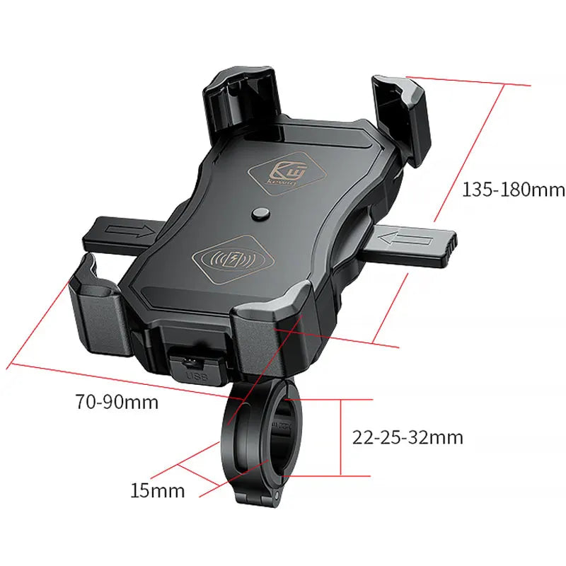 Upgraded Motorcycle Phone Holder 15W Wireless Charger USB QC3.0 Fast Charging Bike Smartphone Stand 360 Cellphone Support
