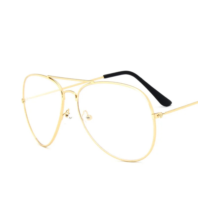 Retro Eyewear Men Pilot Transparent Glasses Frames Gold Fake Glasses Vintage Optical Myopia Eyeglasses Frames