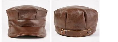 Winter Thermal Genuine Leather Hats Woman Cap Cadet Cap Man Military hat Cowhide Leather Cap