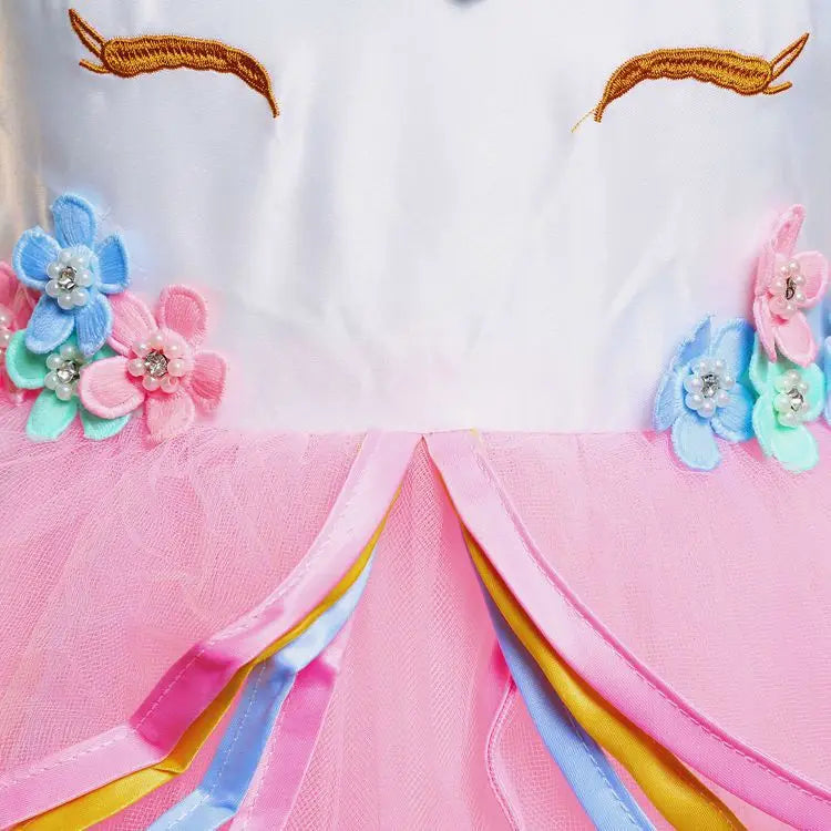 Unicorn Flower Applique Princess Ball Gown Dress