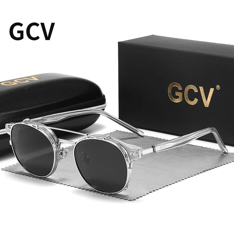 Double Layer Removable Lens Polarized UV400 Gothic Retro Steampunk Sunglasses for Men Women
