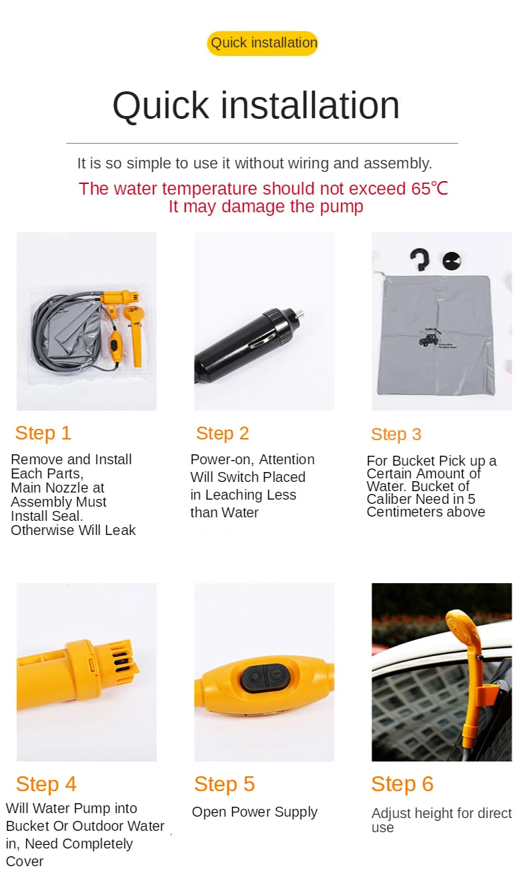 Portable 12V Camping Shower Pump Kit for Car Travel