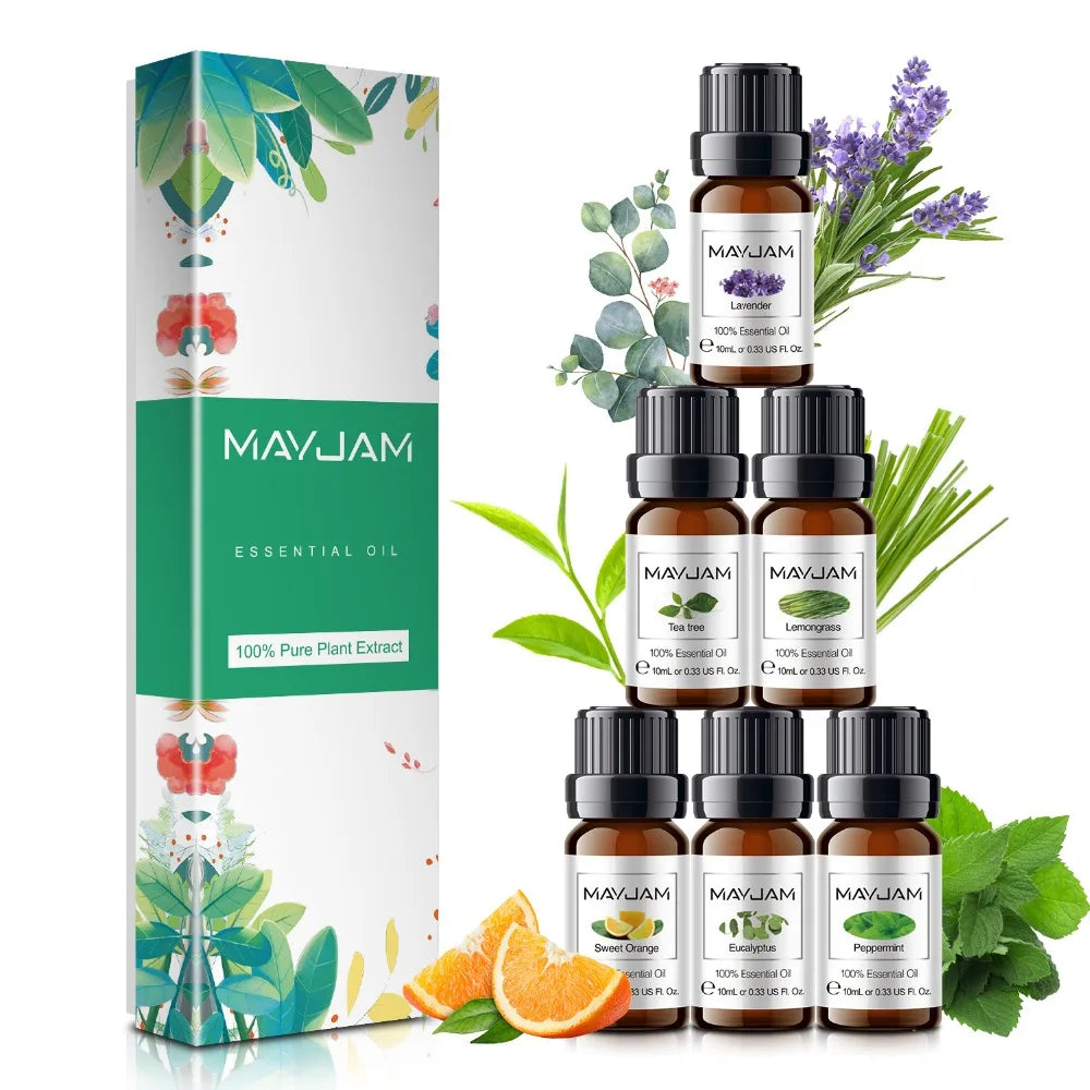 10ML Essential Oils 6pcs Gift Set Humidifier Aromatherapy Diffusers Lavender Eucalyptus Mint Lemongrass Tea Tree Oil