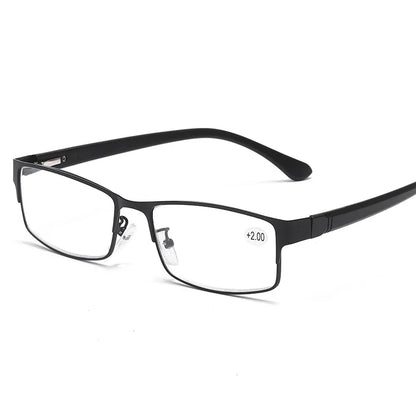 Men Reading Glasses Metal Frame Rectangle Blue Presbyopia Eyewear Women TR90 Spring Leg Eyeglasses Clear Lens