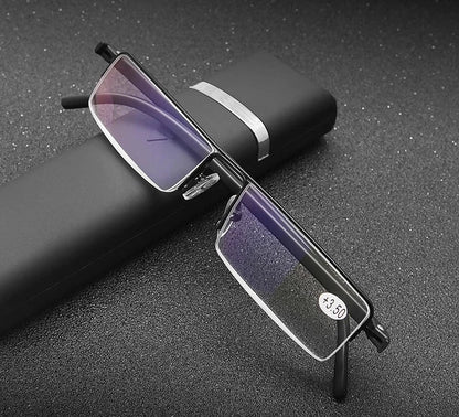 Anti Blue Light Reading Glasses Men Women Black Glasses Alloy Frame Eyeglasses With Case Diopter +1.5+2