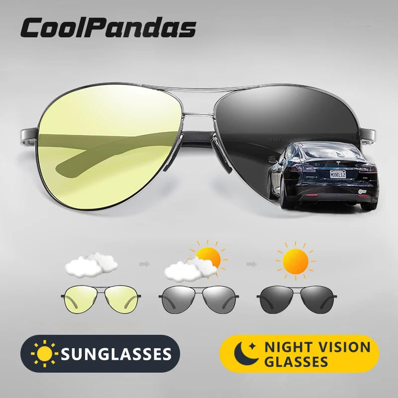 Aviation Photochromic Polarized UV400 Night Vision Driving Sunglasses for Men Women