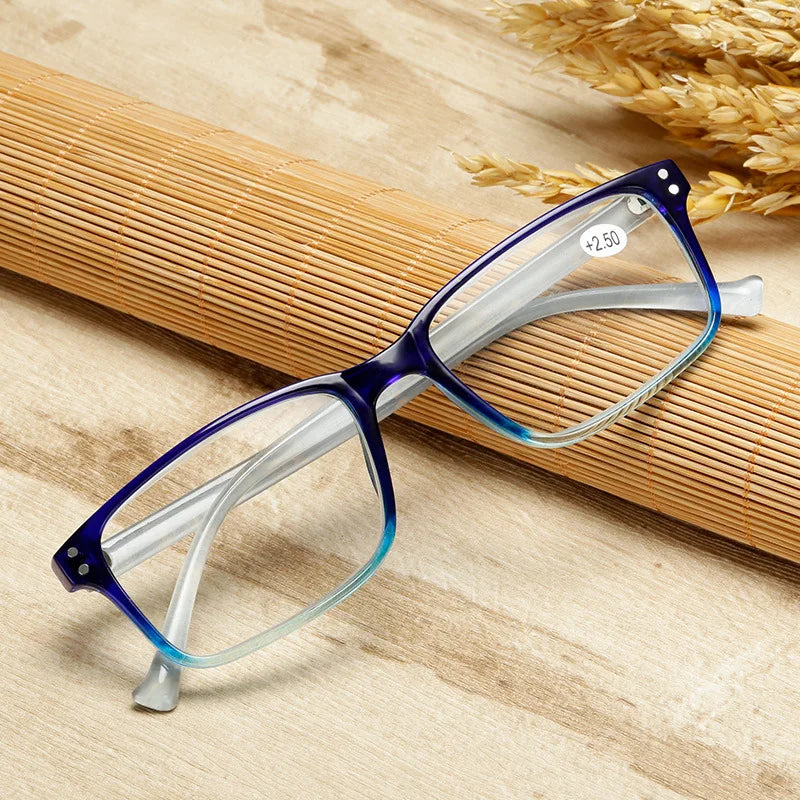 Reading Glasses Rectangle Frame Clear Lens Blue Eyeglasses Presbyopia Ultralight Diopter Male Sight Eyewear