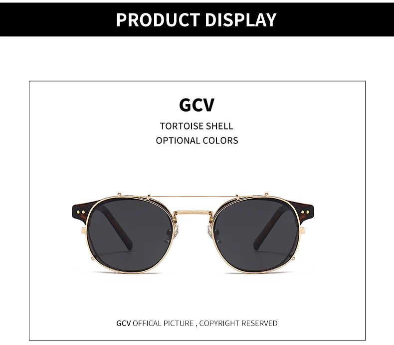 Double Layer Removable Lens Polarized UV400 Gothic Retro Steampunk Sunglasses for Men Women