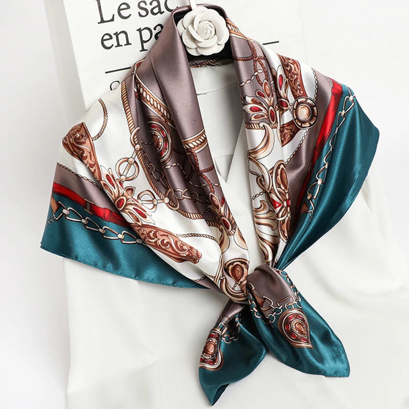 Women Scarf Silk Feeling Hair Neck Square Brand Office bandanna muffler Waiter Flight Attendants Handkerchief Rings wrap