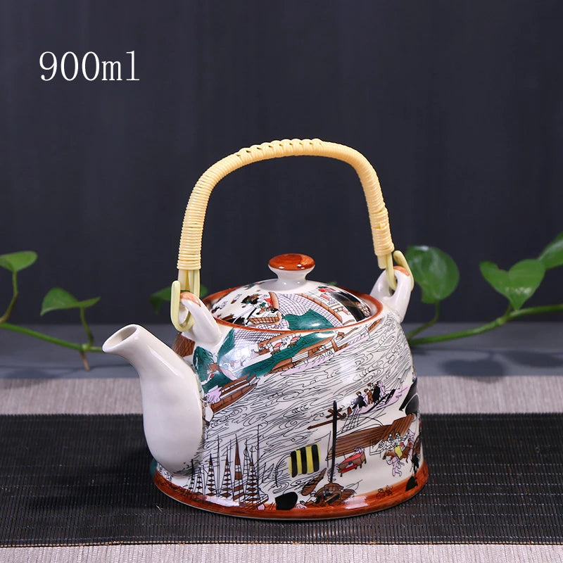 Porcelain Teapot with Strainer Net High Capacity 500 900ML Traditional Retro Ceramic Tea Set