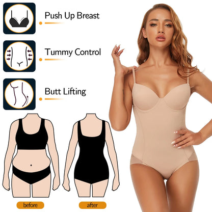 Women Shapewear Bodysuits Waist Trainer Vest Slim Full Body Shaper Built-In Bra Camisole Tops Tummy Control Slimming Underwear