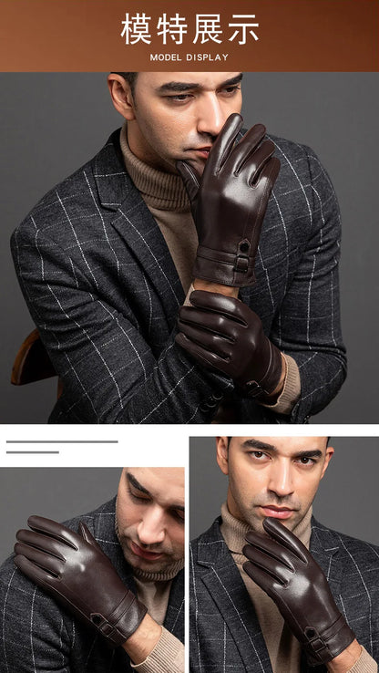 Sheepskin High Quality Autumn Winter Genuine Leather Gloves Men Driving Mittens Warm Touch Screen