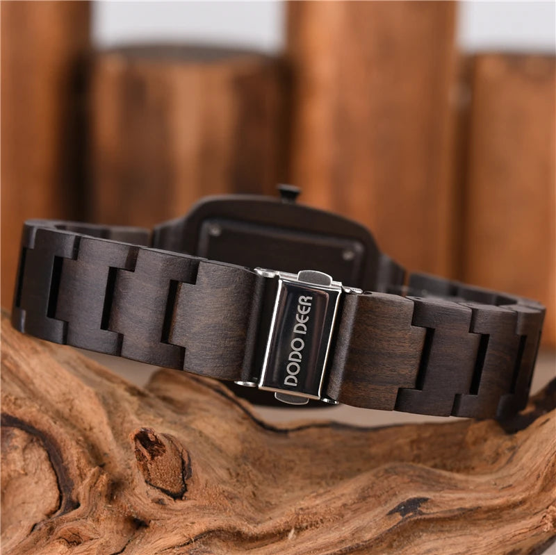 Watch Ebony Wood Timepieces Japan Movement Quartz Wristwatches Man Square Dial in Wooden Box