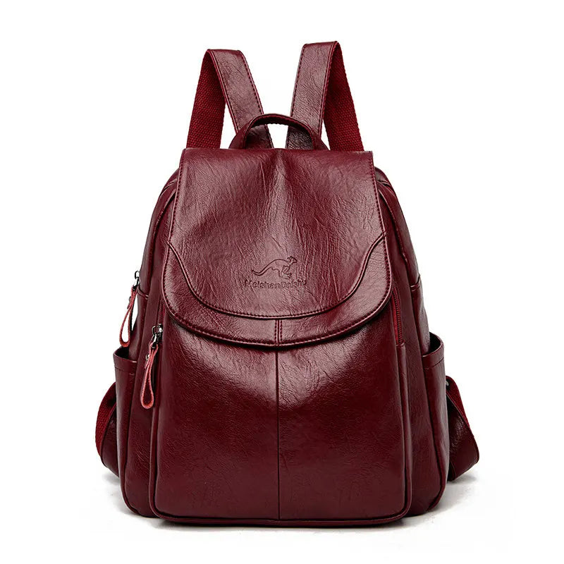 Soft Leather Backpacks Vintage Female Shoulder Bags Casual Travel Ladies Bagpack School Bags