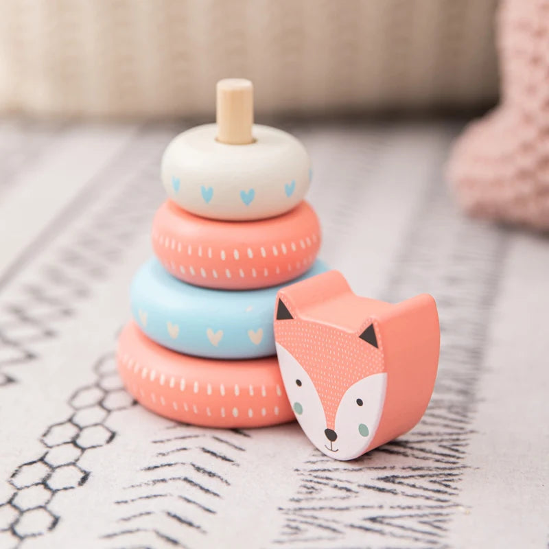 Rainbow Animal Fox Rabbit Blocks Baby Toy Wooden Blocks Stacking Tower Creative Educational Toys Early Learning Game Supplies