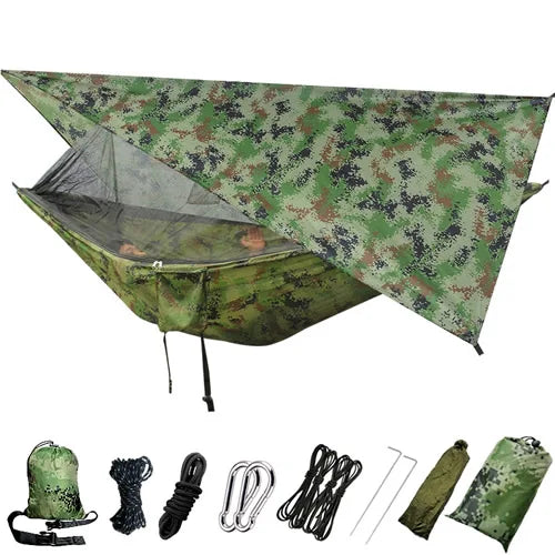 Portable Outdoor Camping Hammock with Mosquito Net High Strength Parachute Fabric Hanging Bed Hunting Sleeping Swing