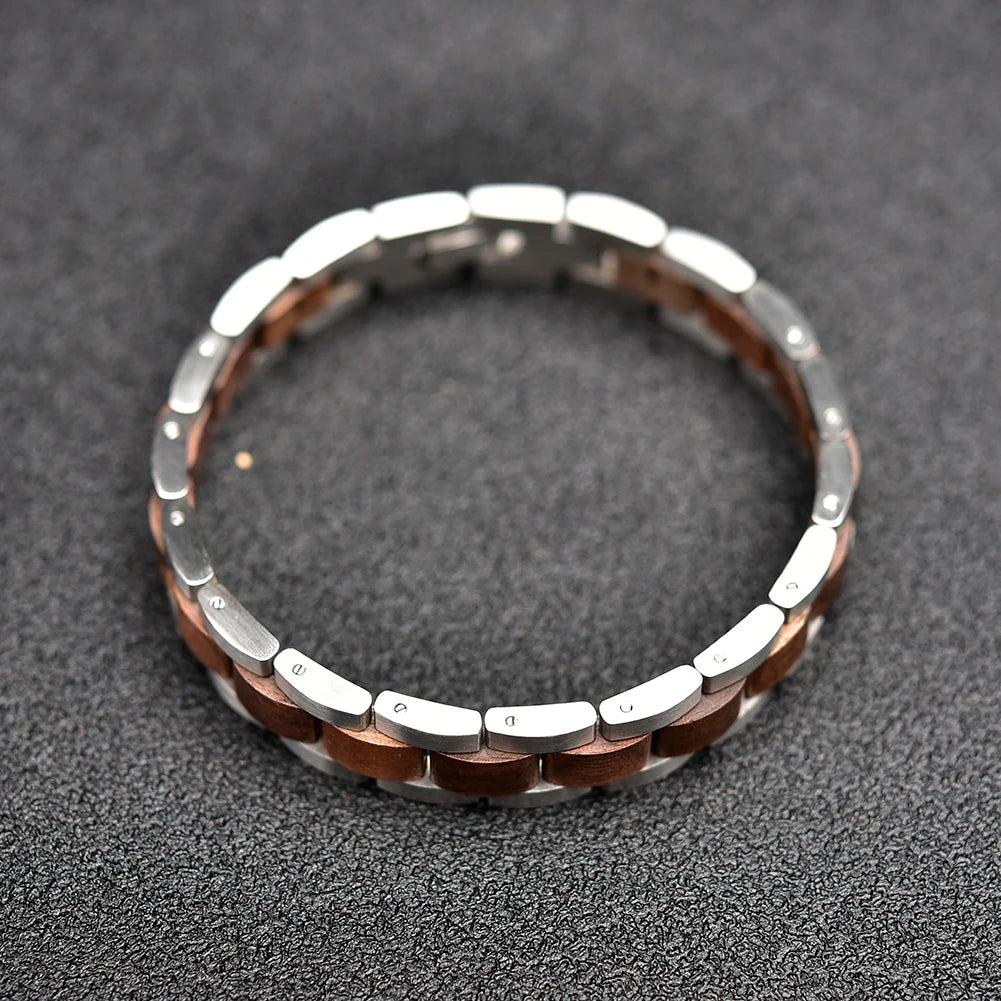 Wood Stainless Steel Bracelet for Women Jewelry Adjusted Strap