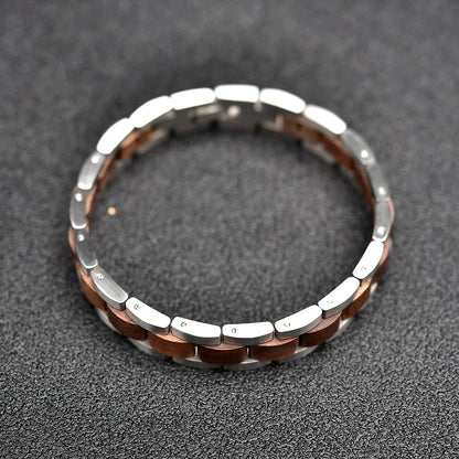 Wood Stainless Steel Bracelet for Women Jewelry Adjusted Strap