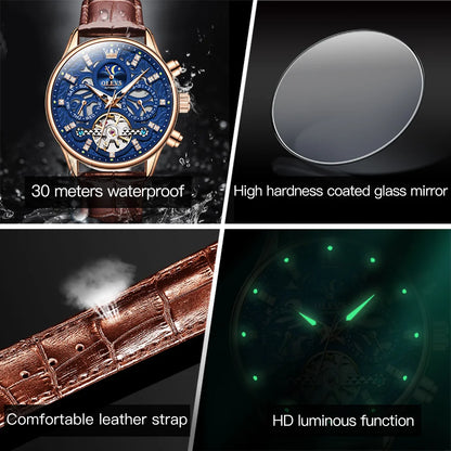 Automatic Mechanical Watch Waterproof Hollow out Noctilucent Skeleton Automatic Wind up Male Wristwatch