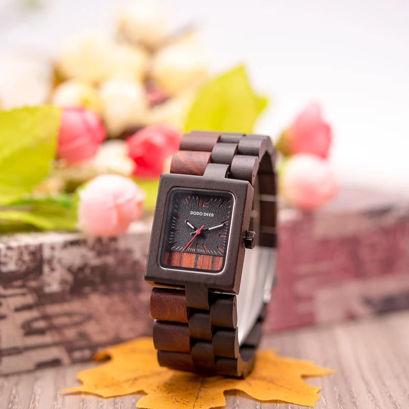 Women Watches Top Brand Luxury Ebony Wood Quartz Wristwatch