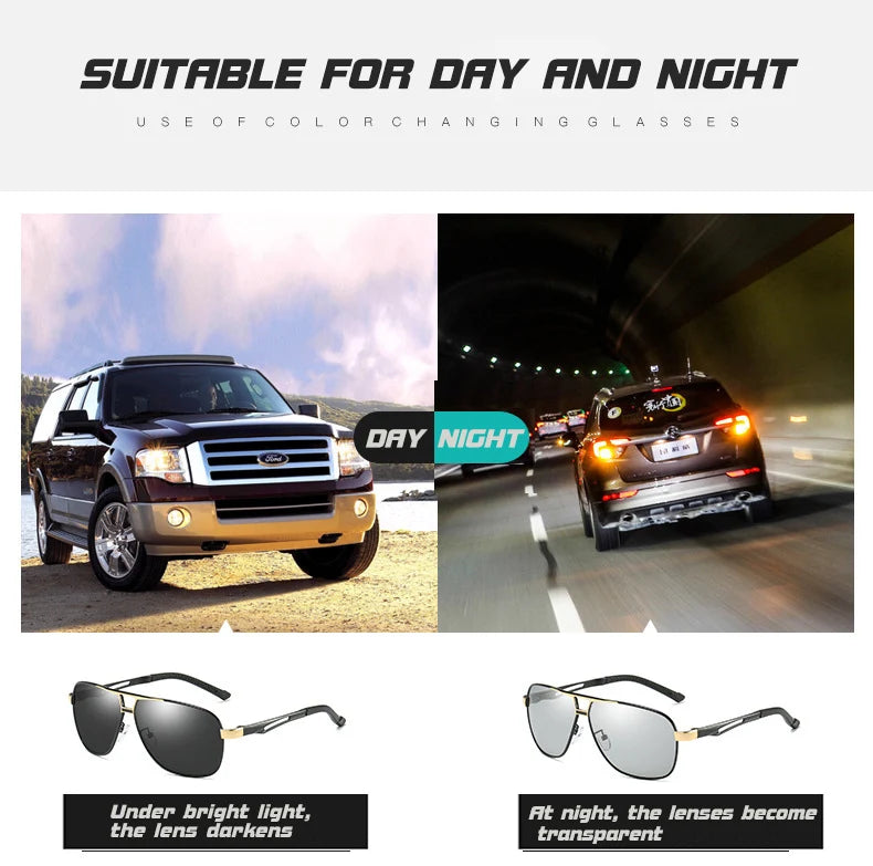 Vintage Aviation Photochromic Polarized UV400 Anti-Glare Driving Sunglasses for Men Women