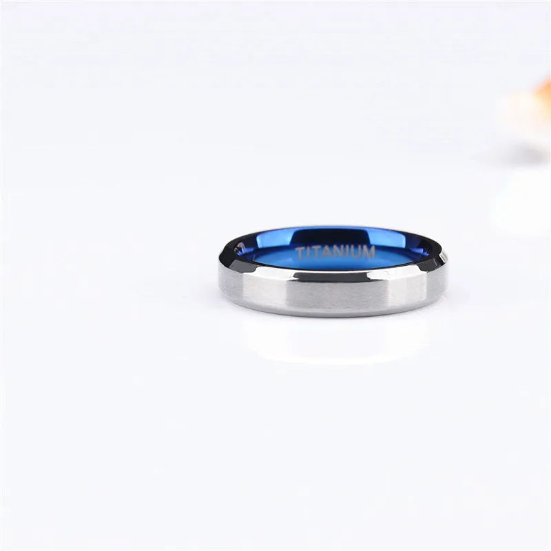 100% Pure Titanium Men Women Ring Silver Color Blue Inside Classic 4/6mm Wedding Rings