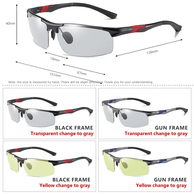 Aluminum Magnesium Frame Driving Photochromic Sunglasses Polarized Sun glasses Men