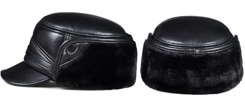 Winter High Quality Genuine Leather Hats Cowhide Keep Warm Earmuffs Bomber Caps Plus Velvet Thicken Man Bone Caps