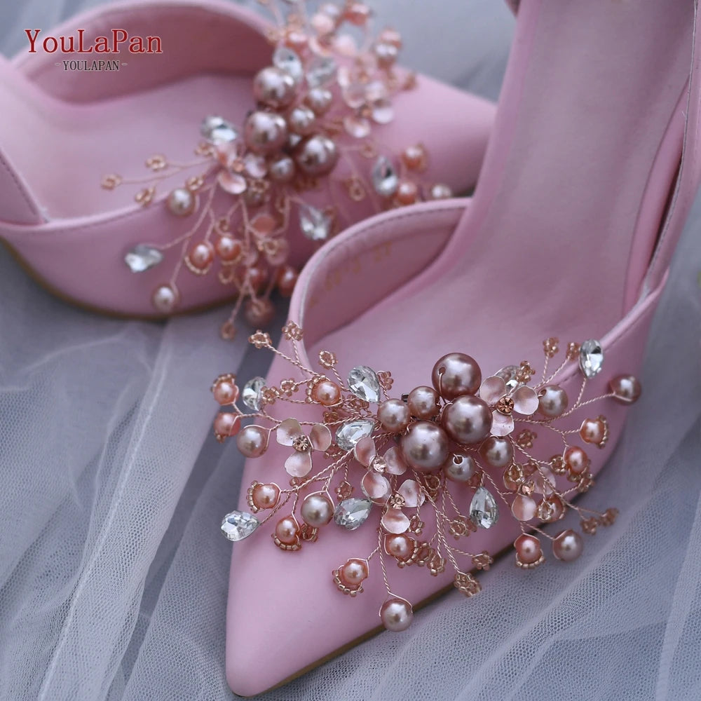 X18 Fashion Shoe Clips Colored Pearls Shoes Clips High Heel Handmade Alloy Flower Bridal Shoe Buckle Shoes Accessories