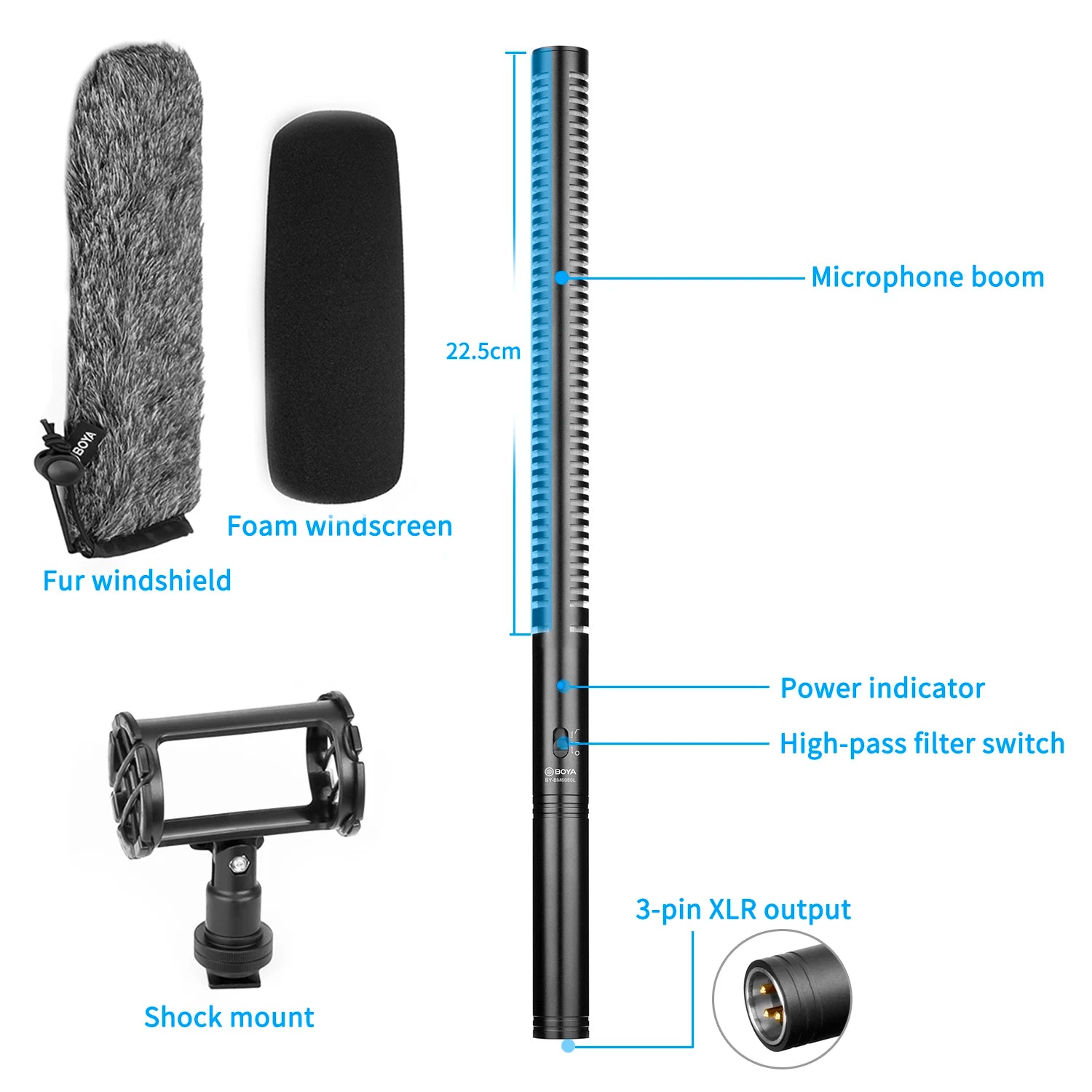 BY-BM6060 XLR Microphone Super-Cardioid Shotgun Condenser Microphone for DSLR Camcorder Film Making TV Program Interview