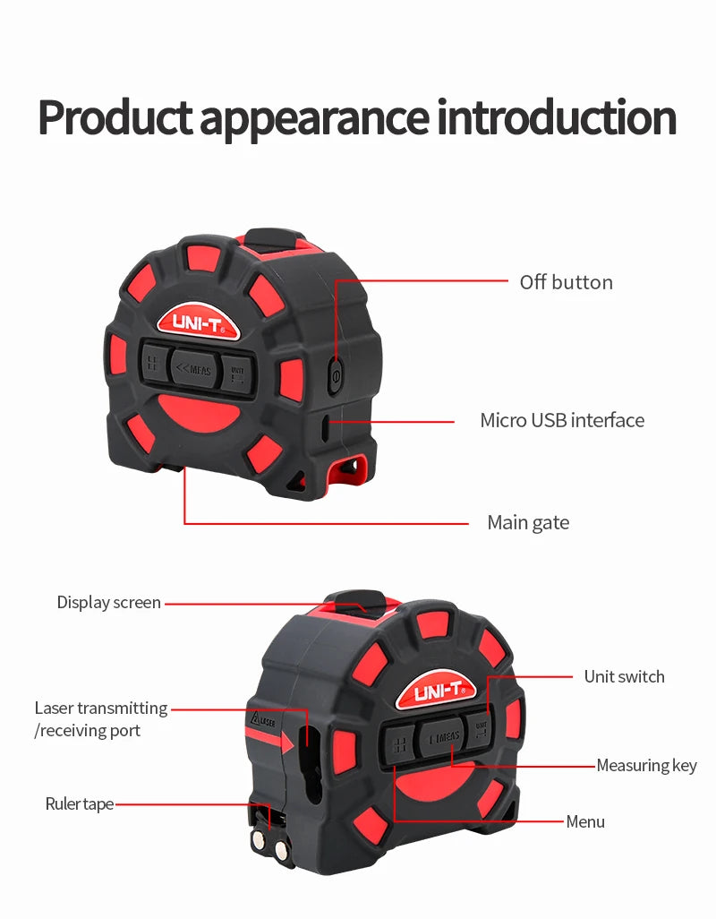 2 in 1 Laser Rangefinder 5m Tape Measure Ruler LCD Display with Backlight Distance Meter Building Measurement Device