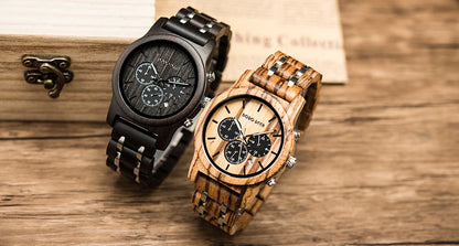 Wooden Watch in Quartz Stop Wristwatches Chronograph Waterproof Luminous Hands