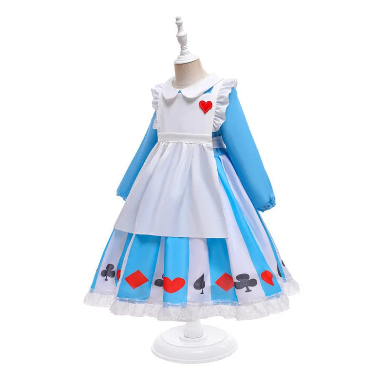 New Christmas Girls Lolita Dress Children Long Sleeve Two-piece Alice Princess Costume Cosplay Maid Clothing for Halloween