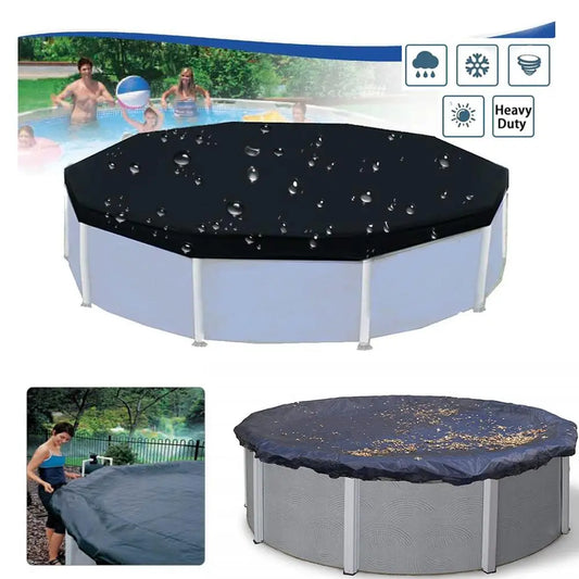 12FT Above Ground Swimming Pool Cover Waterproof Black Protective Frame Pool Cover with Drawstring