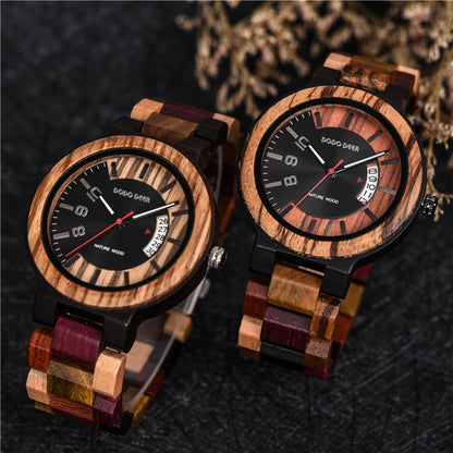 Calendar Zebra Wooden Watches Men Luxury Brand Quartz Wristwatch Man Show Date Colorful Strap