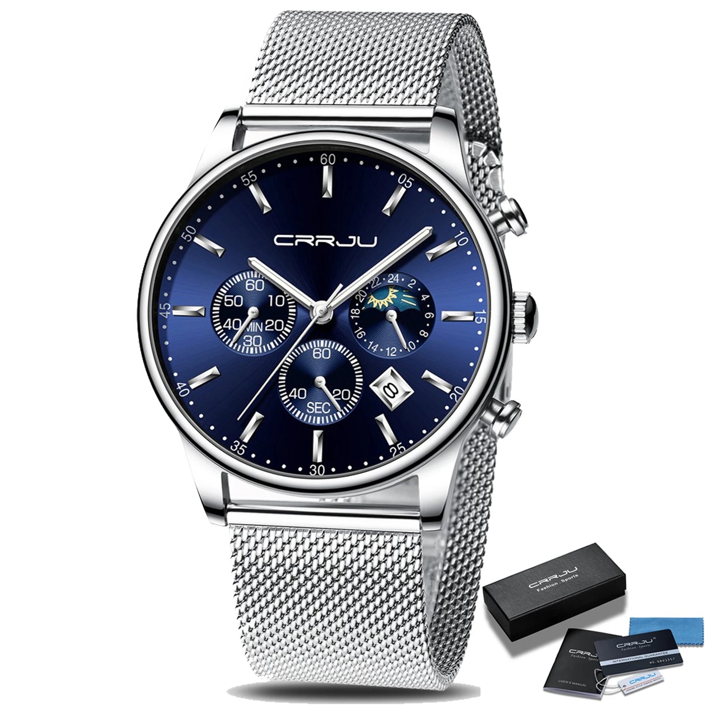 Relogio Masculino Luxury Quartz Watch for Men Blue Dial Watches Sport Watches Chronograph Clock Mesh Belt Wrist Watch