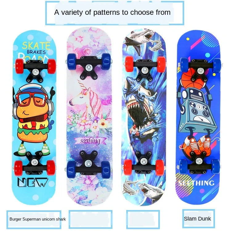 60CM Skateboard Beginner Cartoon Skateboard Maple Wood Deck Skate Board Outdoor Long Board Double Rocker Skateboard