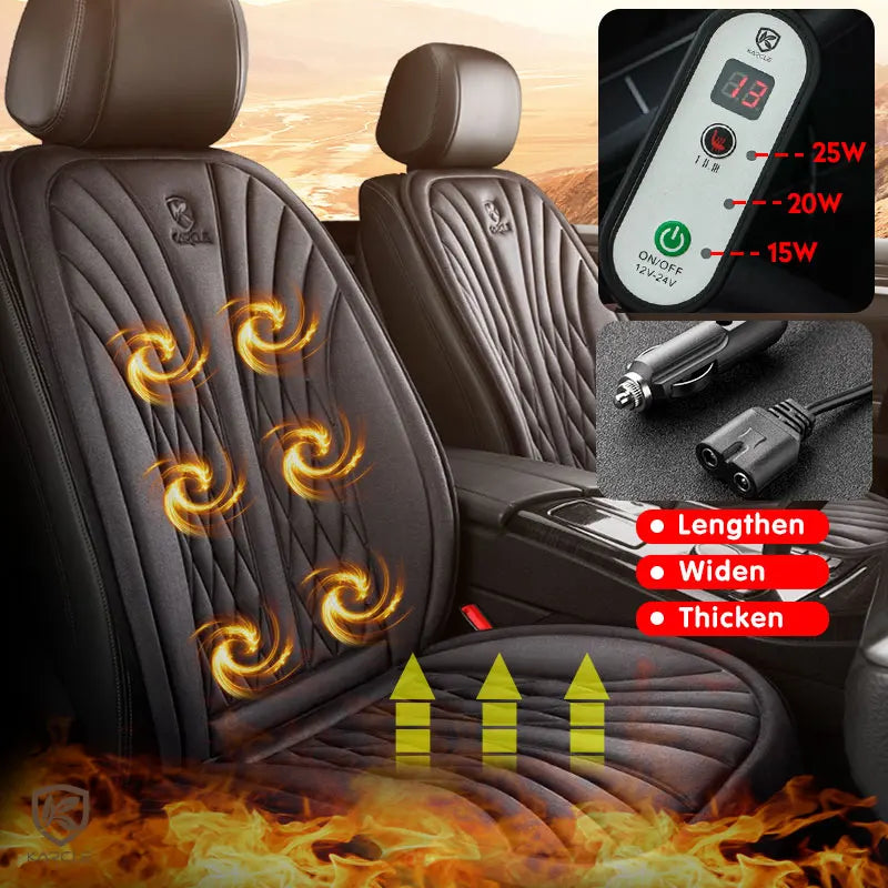 12/24V Heated Car Seat Cover 30‘ Fast Heating Seat Cushion Universal Car Seat Heater Thicken Lengthen Widen Flannel Heating Pad