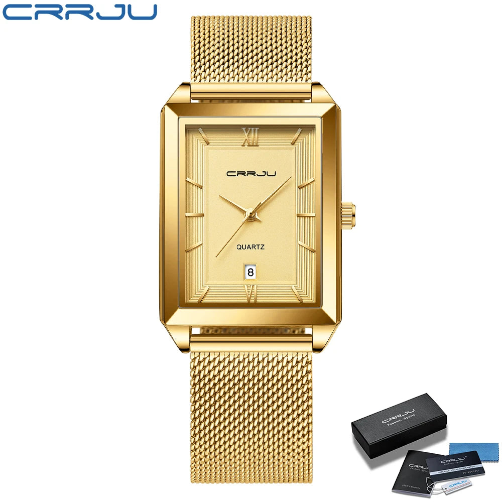 Watch Men Top Brand Luxury Square Golden Quartz Stainless Steel Waterproof Wrist Watch Relogio Masculino