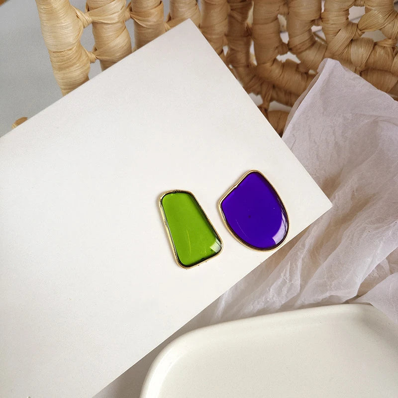 Sweet Jewelry Colorful Enamel Stud Earrings Asymmetric Irregular Earrings Temperament