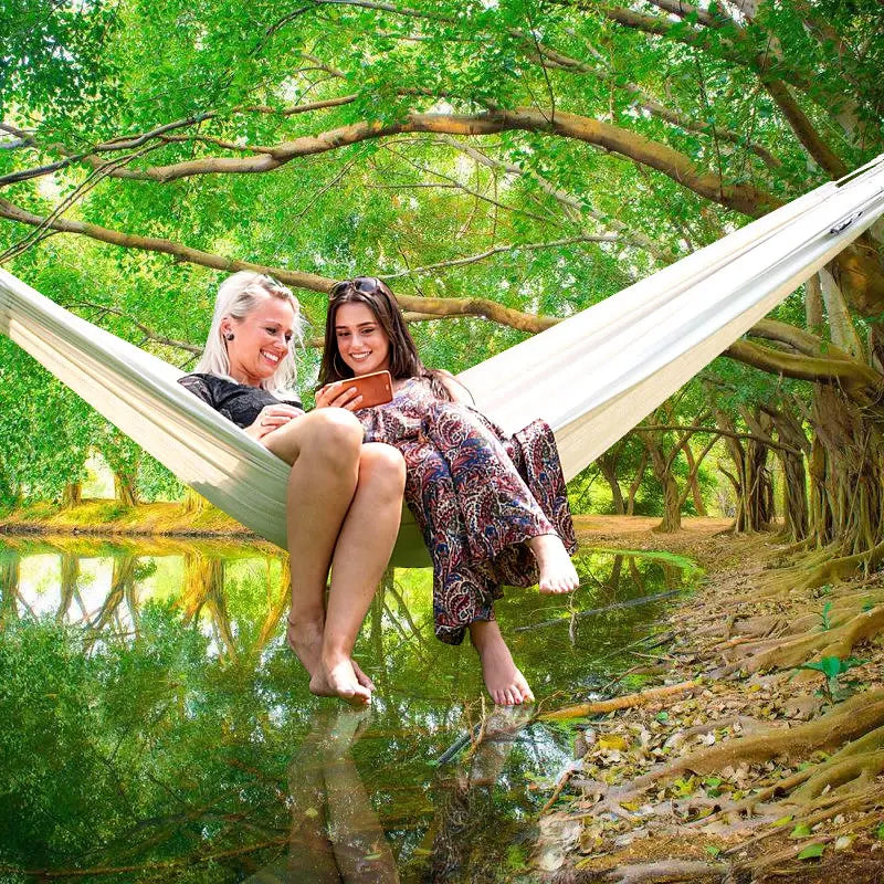 White Canvas Hammock Outdoor Camping Swing Seaside Leisure Travel Garden Decoration for 2 People