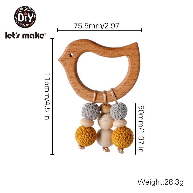 Let's Make 1pc Baby Teether Toys Wooden Animals Birds Pendant Olive Oil Beech Wood Crochet Beads Baby Rattle Stroller Kids Gifts