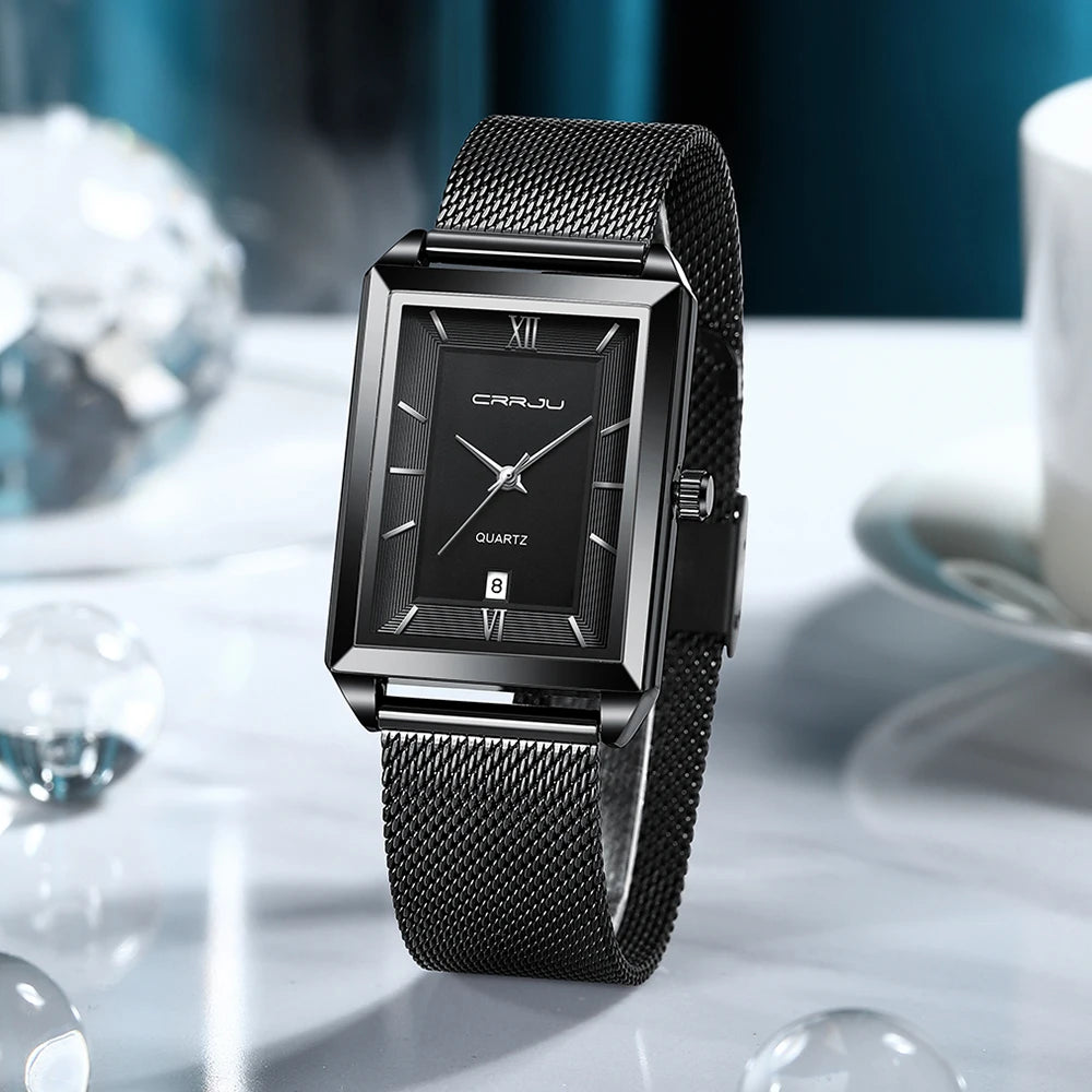 Watch Men Top Brand Luxury Square Golden Quartz Stainless Steel Waterproof Wrist Watch Relogio Masculino
