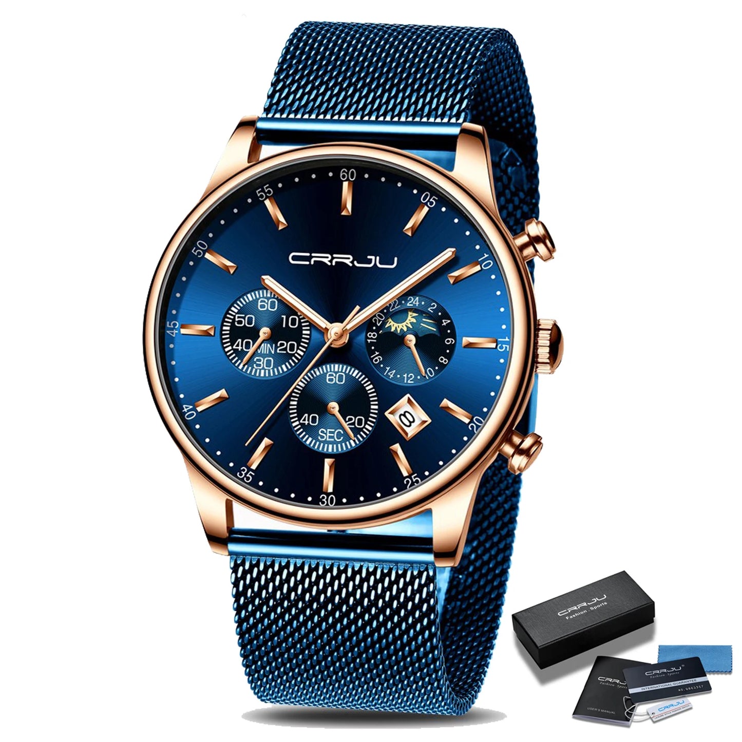 Relogio Masculino Luxury Quartz Watch for Men Blue Dial Watches Sport Watches Chronograph Clock Mesh Belt Wrist Watch