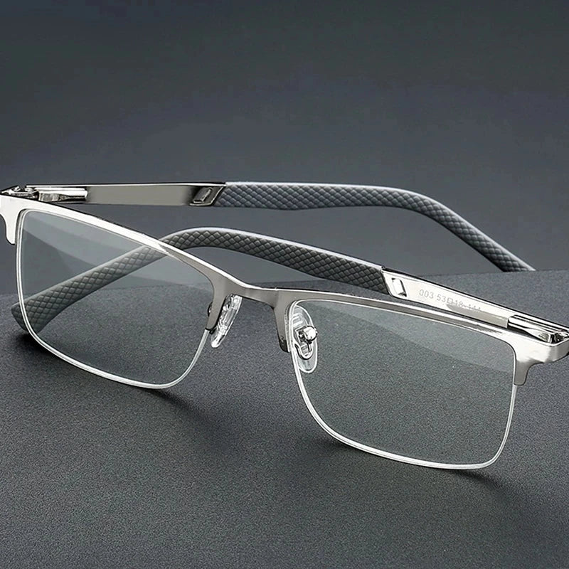 Reading Glasses Men Blue Light Glasses Metal Half Frame Presbyopia Eyeglasses Frame Mens Bussiness Computer Eyewear