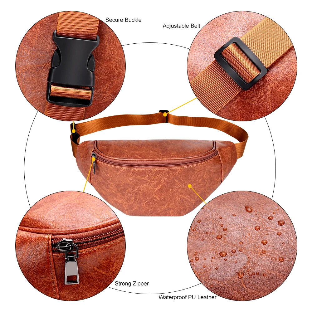 Fanny Pack Luxury Designer Belt Bag PU Leather Waist Bag Hip Bum Bag Men Waterproof Chest Bag Outdoors Waist Pack