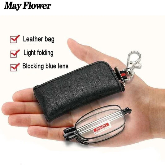 Mini Folding Reading Glasses with Round Frame and Portable Case